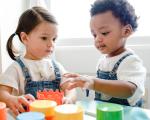 two children, toddler age, playing in a learning centre