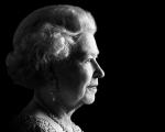 Black and white profile of Her Majesty Queen Elizabeth the second