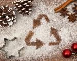 recycling triangle symbol in snow on top of a festive table