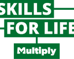 The national Multiply logo - Skills for Life Multiply in white text surrounded by green boxes