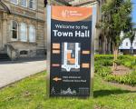 Welcome sign at the front of the Town Hall in Weston-super-Mare