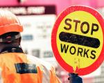 A roadworks stop sign