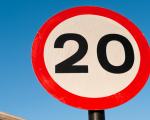 Close up of a 20 mph limit road sign