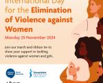 A poster with an illustration of four women on the right hand side. The text says: International Day for Elimination of Violence Against Women, Monday 25 November. Join our march and ribbon tie to show your support in tackling violence against women and girls. The logos of Citizens Advice North Somerset, The Soroptimists of Weston-super-Mare, North Somerset Council and Next Link are displayed in the bottom left corner 