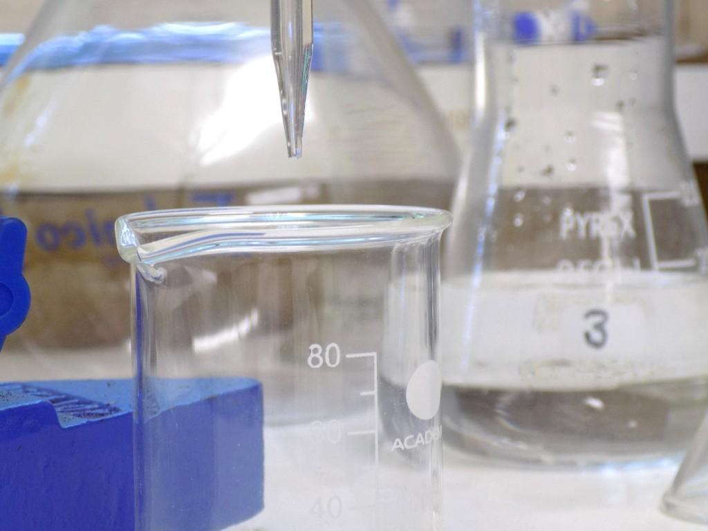 A shot of the laboratory showing various glass beakers