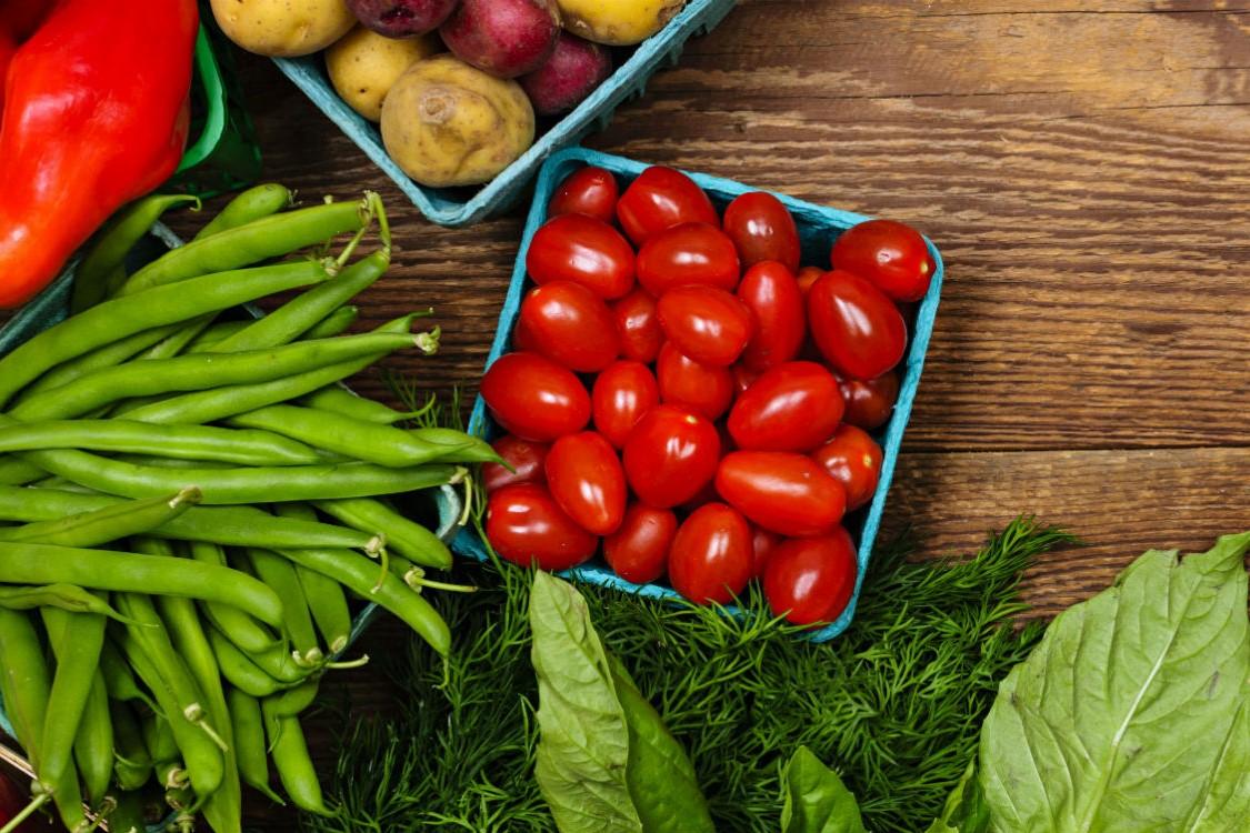 fresh food on wooden background