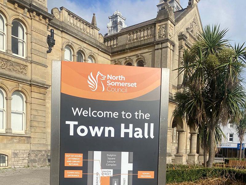 Sign outside the Town Hall, Weston