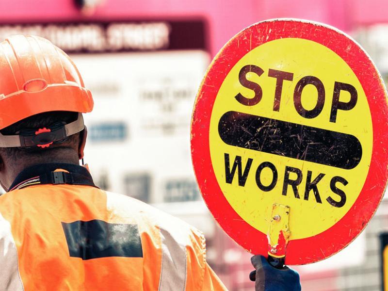 A roadworks stop sign