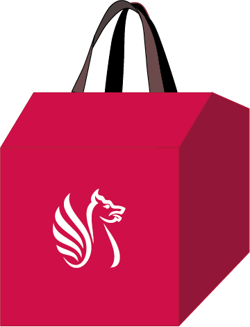 red recycling bag with black handles and the North Somerset logo on the side