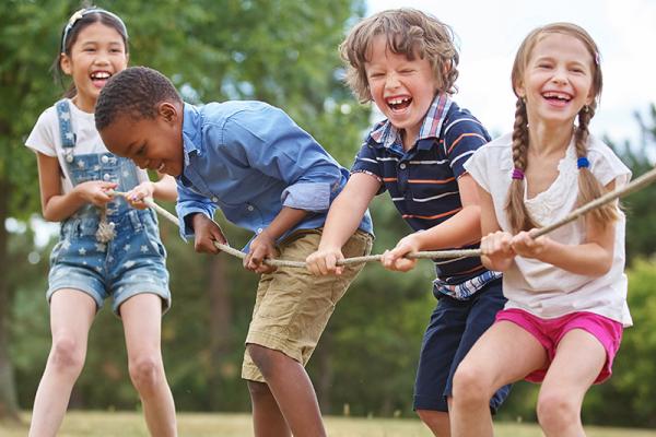 children playing tug-of-war